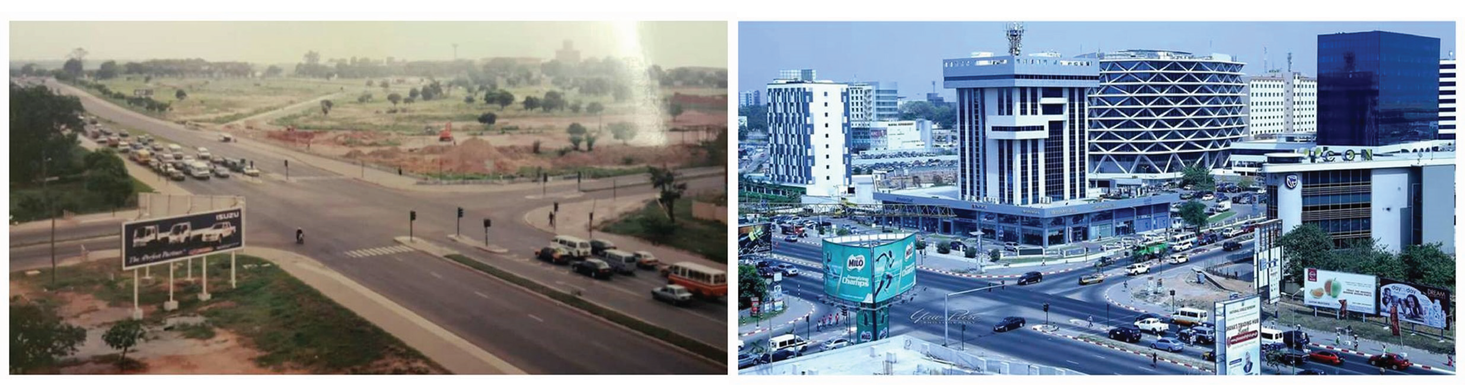 A comparison of an intersection in Accra, Ghana in 1999 versus 2009.